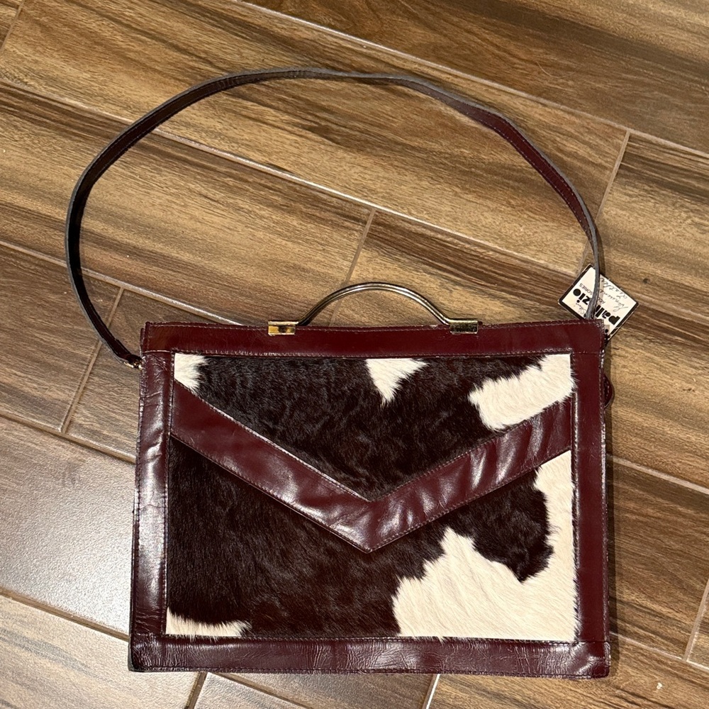 Vintage-Rare Leather & Cowhide Atache with removable leather strap. NWT
